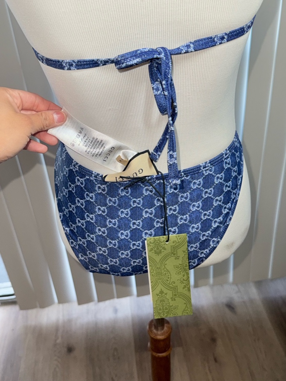 Gucci Blue Monogram Triangle Bikini with Gold Hardware - Picture 2 of 6